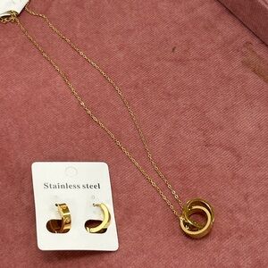 Elegant Gold Necklace and Earring Set stainless steel